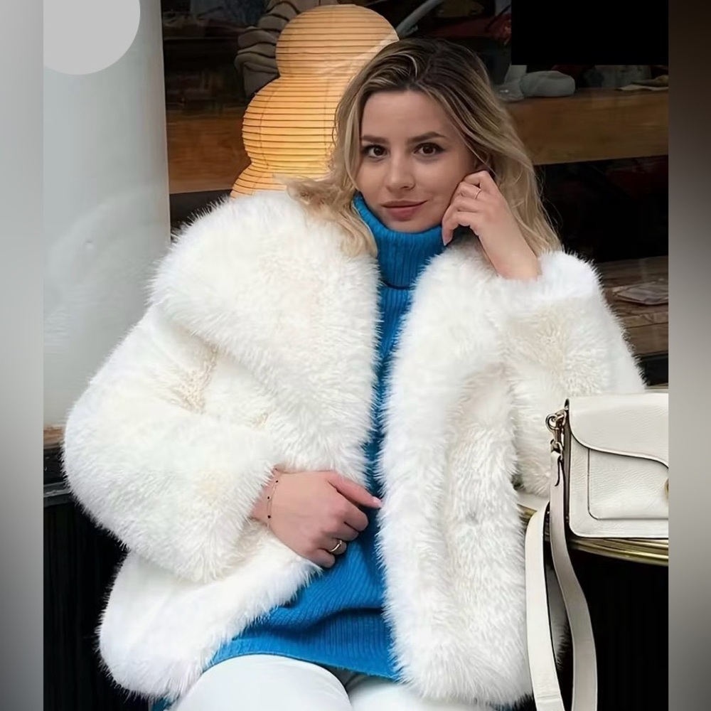 Elegant White Faux Fur Coat